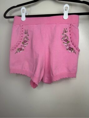 Sugar Thrillz X Dolls Kill Pink Embroidered Suitor Secured Knit Shorts NWT Sz S